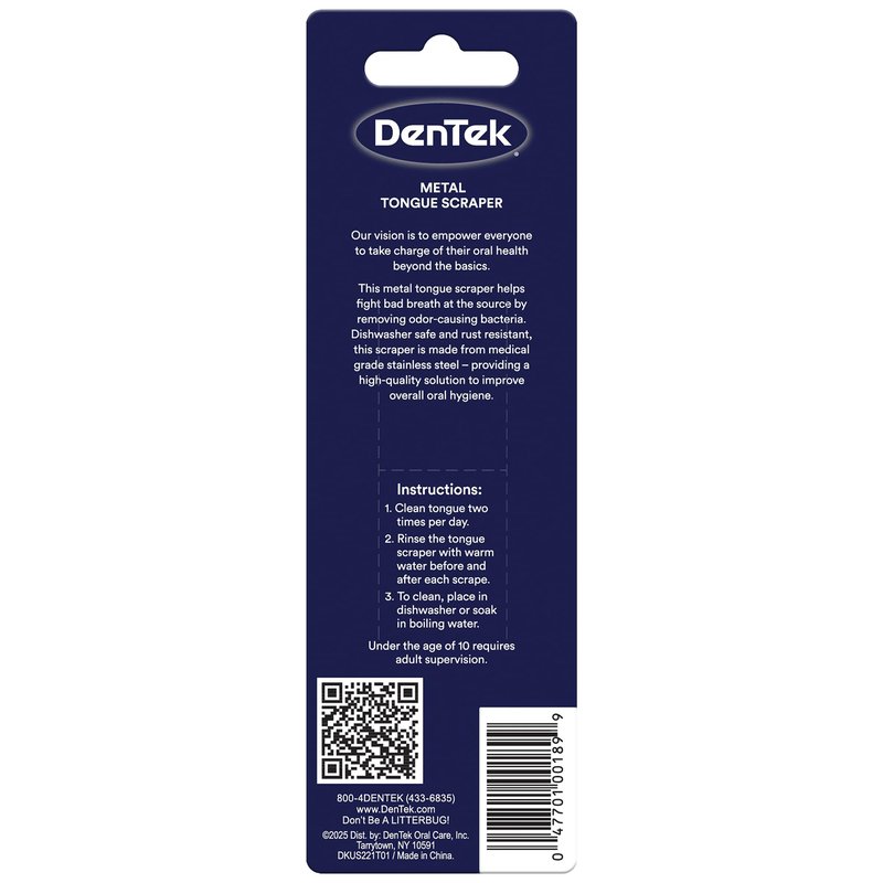 DenTek Metal Tongue Scraper for Better Oral Health – Removes Bacteria, Fights Bad Breath – 100% Stainless Steel, Dishwasher-Safe – Slim Design, Works Gently