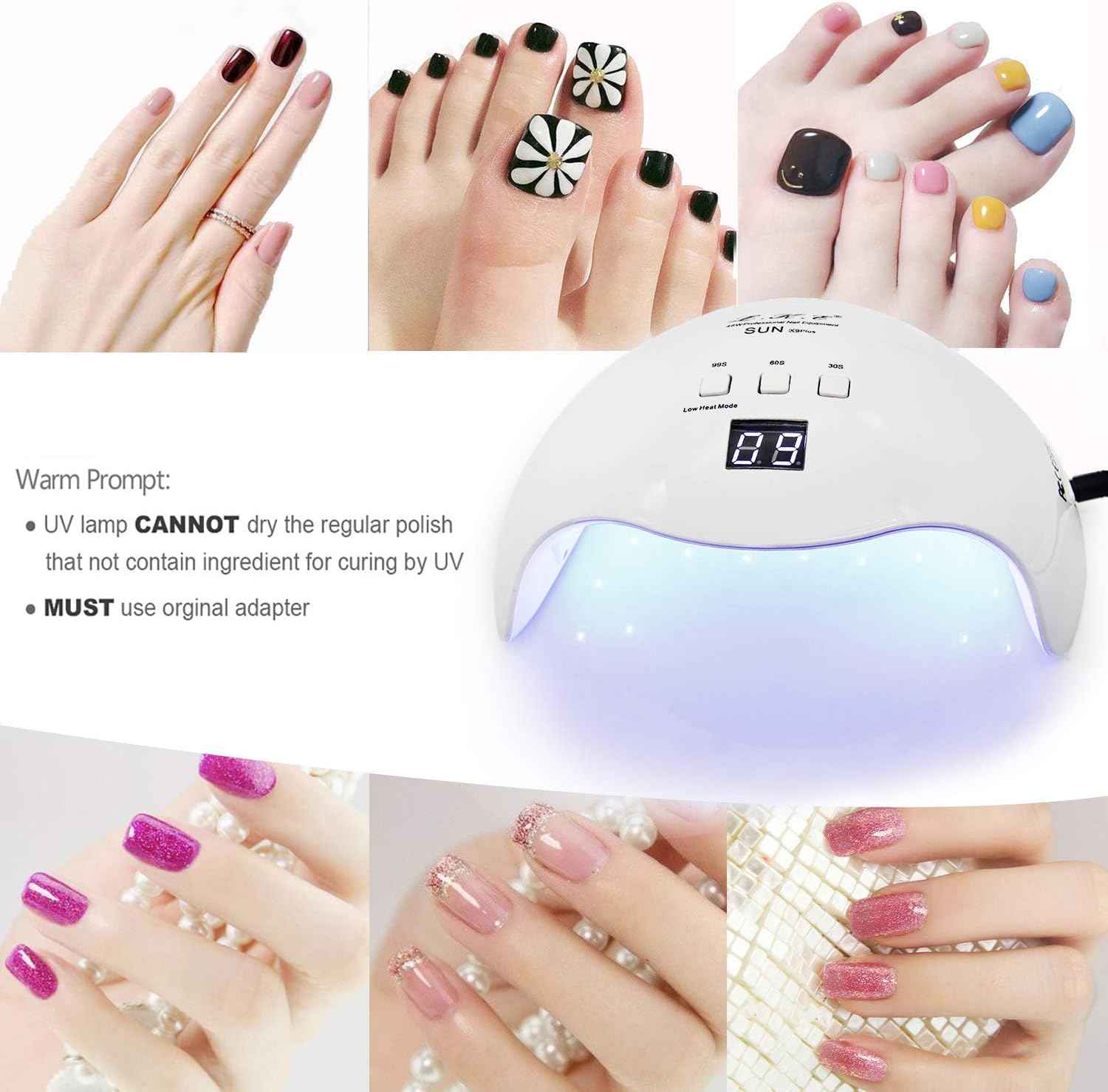 40W Gel UV LED Nail Polish Lamp & Nude Pink Gel Nail Polish Set - Professional Nail Dryer with 3 Timers