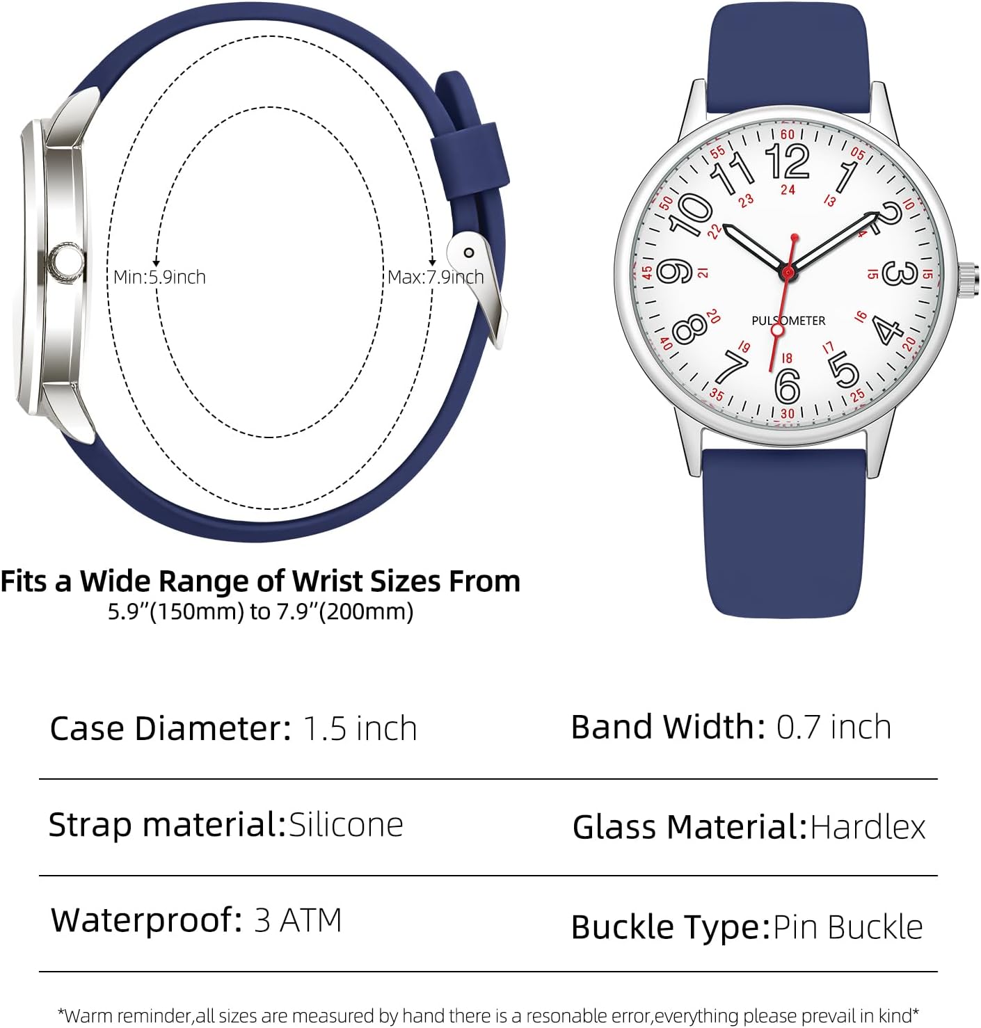 Waterproof Nurse Watch for Medical Professionals,Doctors Nursing Women Men,12/24 Hour Military Time,Analog Watch with Second Hand Nursing Luminouse Easy Read Dial Nurse Watches for Women