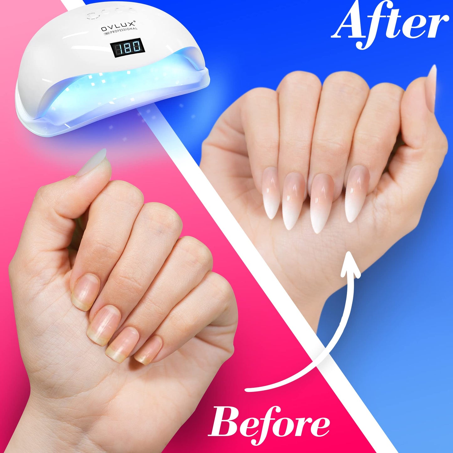 OVLUX 180W UV LED Nail Lamp Professional โ Fast Gel Nail Dryer with 57 LEDs, LCD Countdown, Auto Sensor & Low Heat Mode, UV Light for Gel Nails, Salon & Home, Nail Buffer & File Set