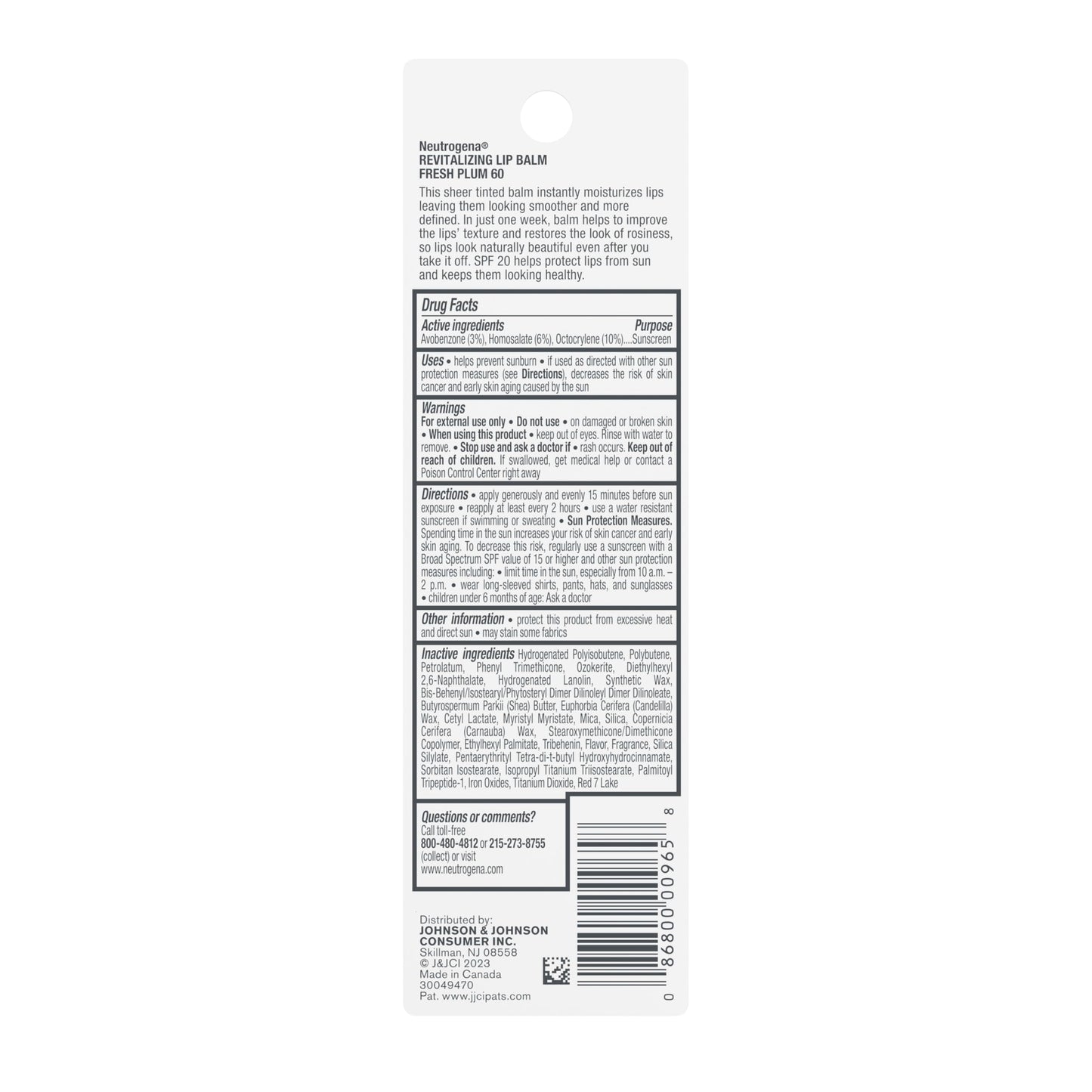 Neutrogena Revitalizing Tinted Lip Balm with SPF 20, Hydrating Tinted Lip Care with Sunscreen, Moisturizing Sheer Tint for Softer, Healthier-Looking Lips, Sheer Fresh Plum 60, 0.15 oz
