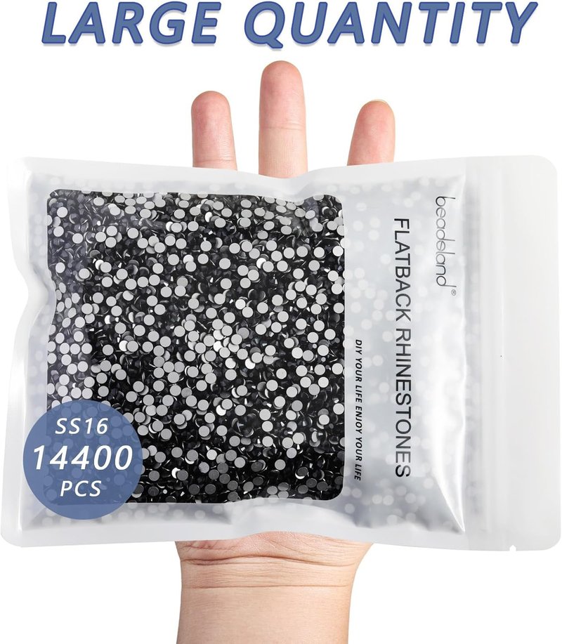 Flatback Rhinestones Bulk - 14400pcs Jet Hematite SS16 for Nail Art, Crafts & DIY | 3.8-4.0mm