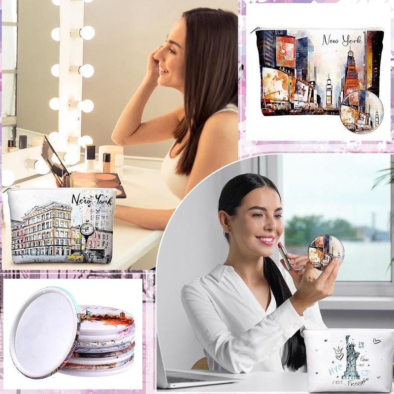 New York Souvenirs - 36-Piece City Cosmetic Bag Set | Makeup Mirrors & Gifts for Friends & Sisters