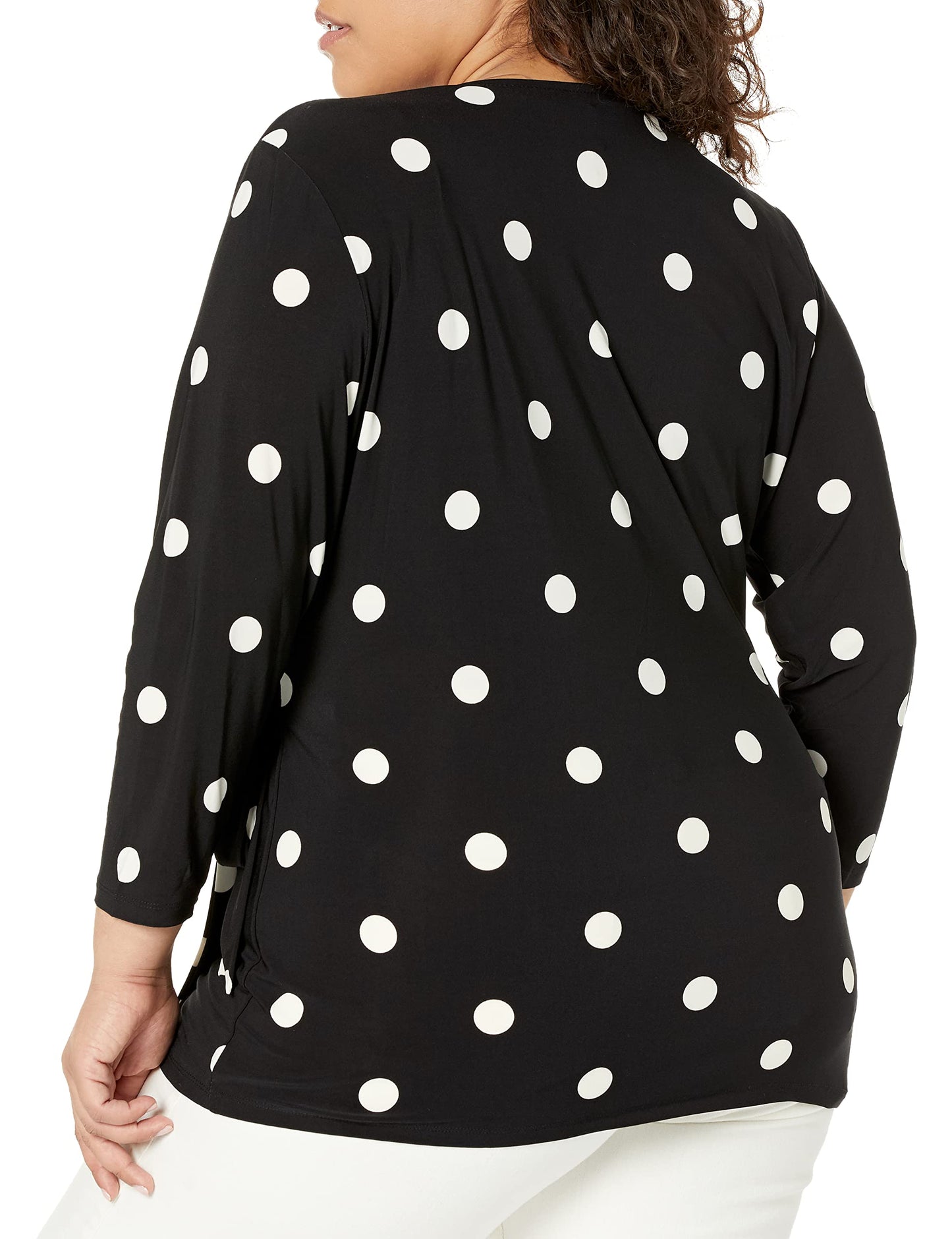 Anne Klein Plus-Size 3/4 Sleeve Faux Wrap Polka Dot Top