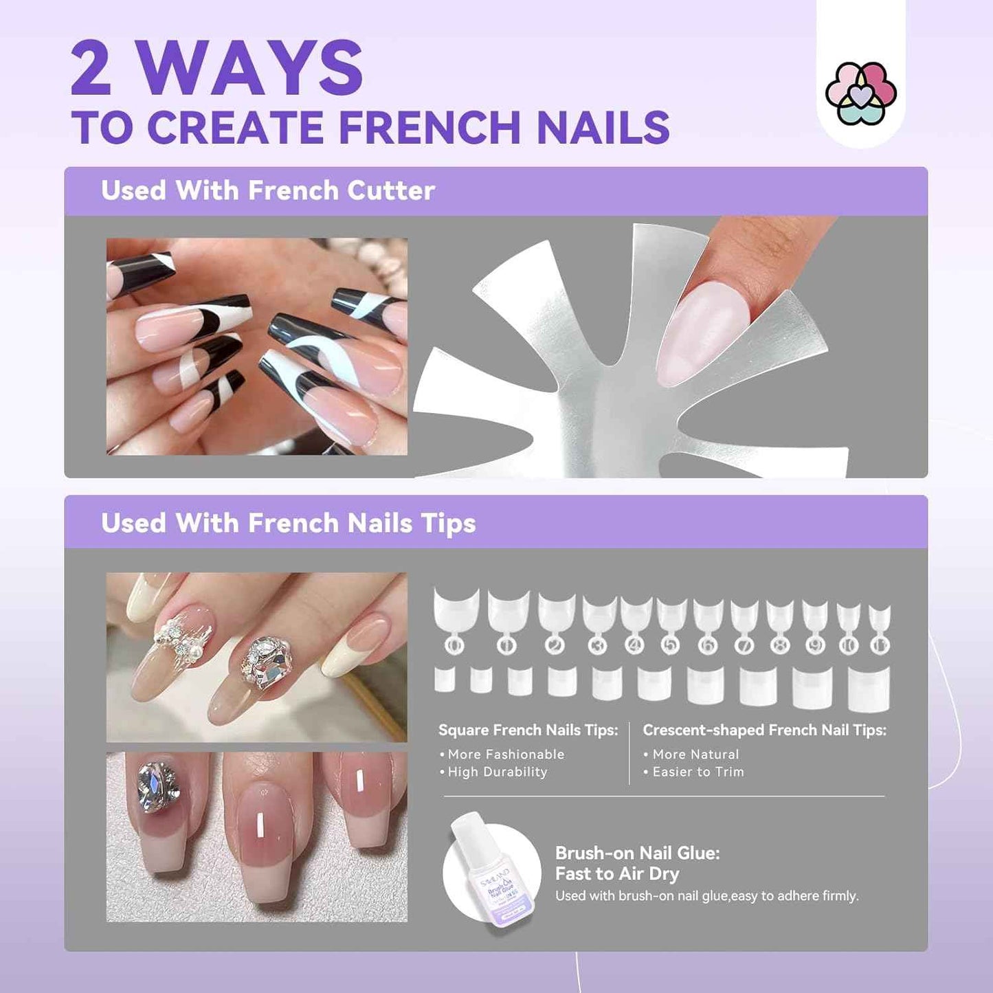 French Acrylic Nail Kit - SAVILAND Half Cover Nail Tips (10 Sizes) with Glue