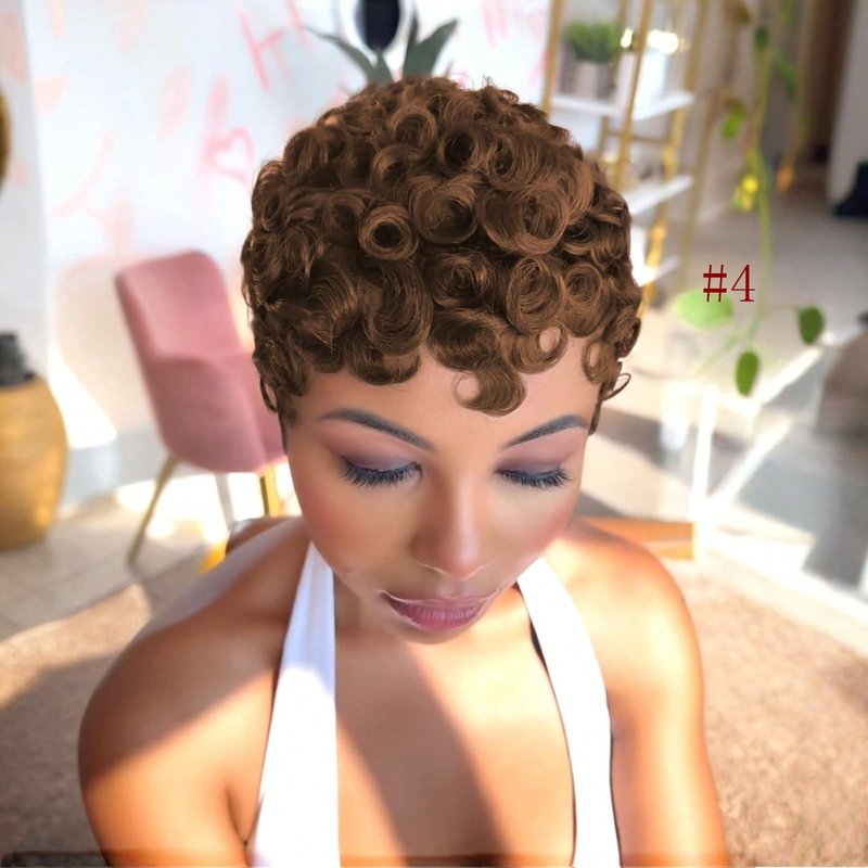 TotoTwinkle 613 Pixie Cut Wig,Short Curly Pixie Wigs Human Hair for Black Women,Full Machine Made,Blonde Glueless Wigs,150% Density For Daily Use Wear and Go Wig (#613, 6 inch)