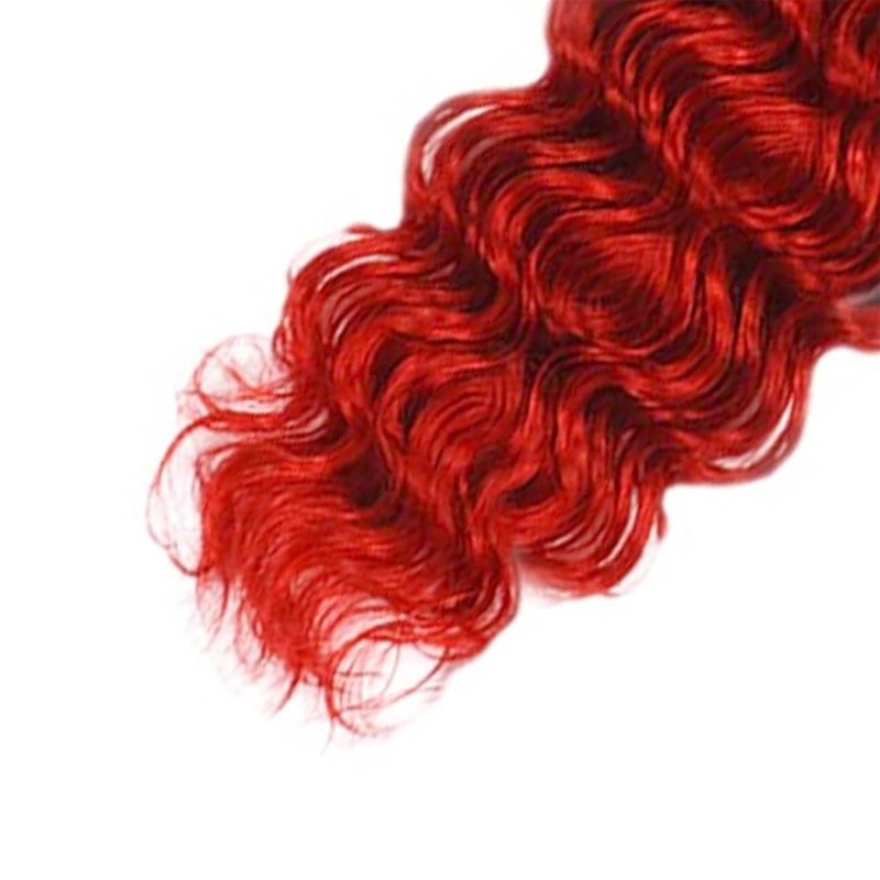 Red Human Hair Bundles Deep Wave 32 Inch Deep Single Bundle Human Hair Light Red Color Unprocessed Native Virgin Hair 100g Total Double Weft Crochet Human Hair Extensions for Women