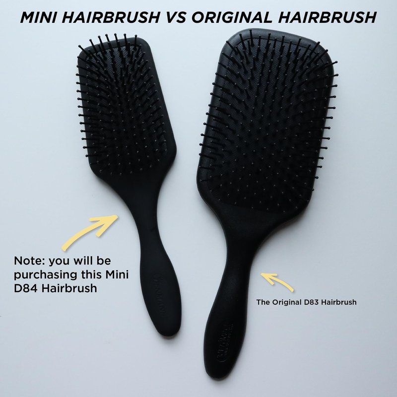 Denman (Black) Mini Paddle Cushion Hair Brush for Blow Drying, Detangling & On the Go Travel - Comfortable Styling, Straightening & Smoothing - For Women and Men, D84