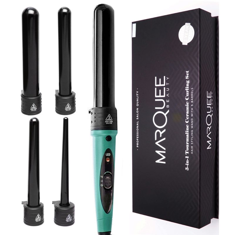 Professional Salon 8-Piece Flat & Curling Iron Set by Marquee Beauty, 5 Interchangeable Ceramic Tourmaline Barrels, Heat Protectant Glove