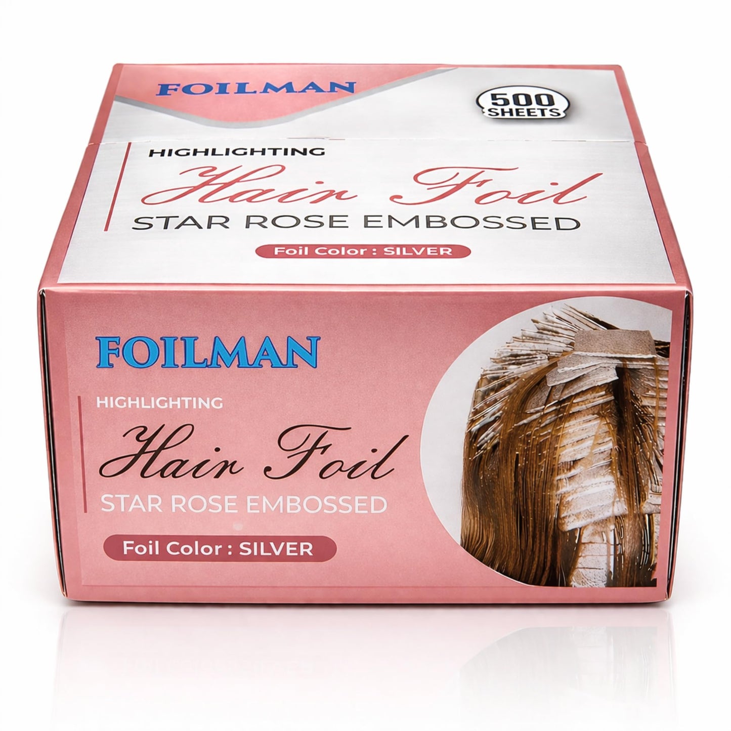 Foilman Pre-Cut Silver Pop-Up Hair Foil, Star Rose Embossed Foils for Highlighting, Aluminum Hair Foil Sheets - 5 x 11 Inch- 2 Pack (1000 Sheets)