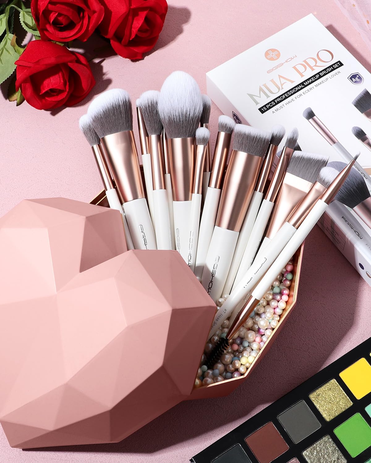 Makeup Brushes Set - 15Pcs Professional Makeup Brush Kit with Silver Ion Bristles | Travel Gift Set in Champagne Gold