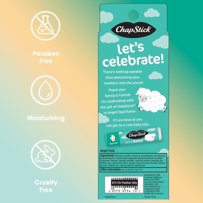 ChapStick Baby Shower Favors, Angel Food Lip Balm Packs (30 Sticks), Sweet & Thoughtful Party Gifts, 0.15 Oz Ea