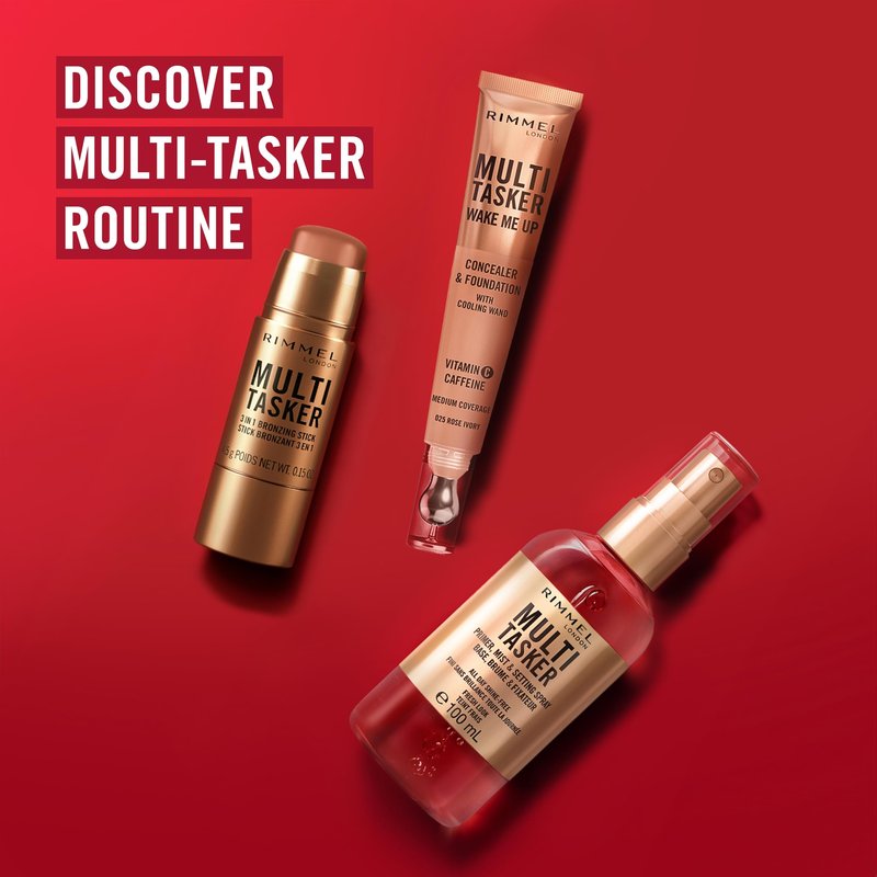 Rimmel Multi Tasker 3 in 1 Bronzing Stick, 004 Deep, Sculpted and Bronzed Glow, All-Day Wear, Sheer and Dewy Finish, Infused with Vitamin C & E, Vegan Formula, Cruelty-Free