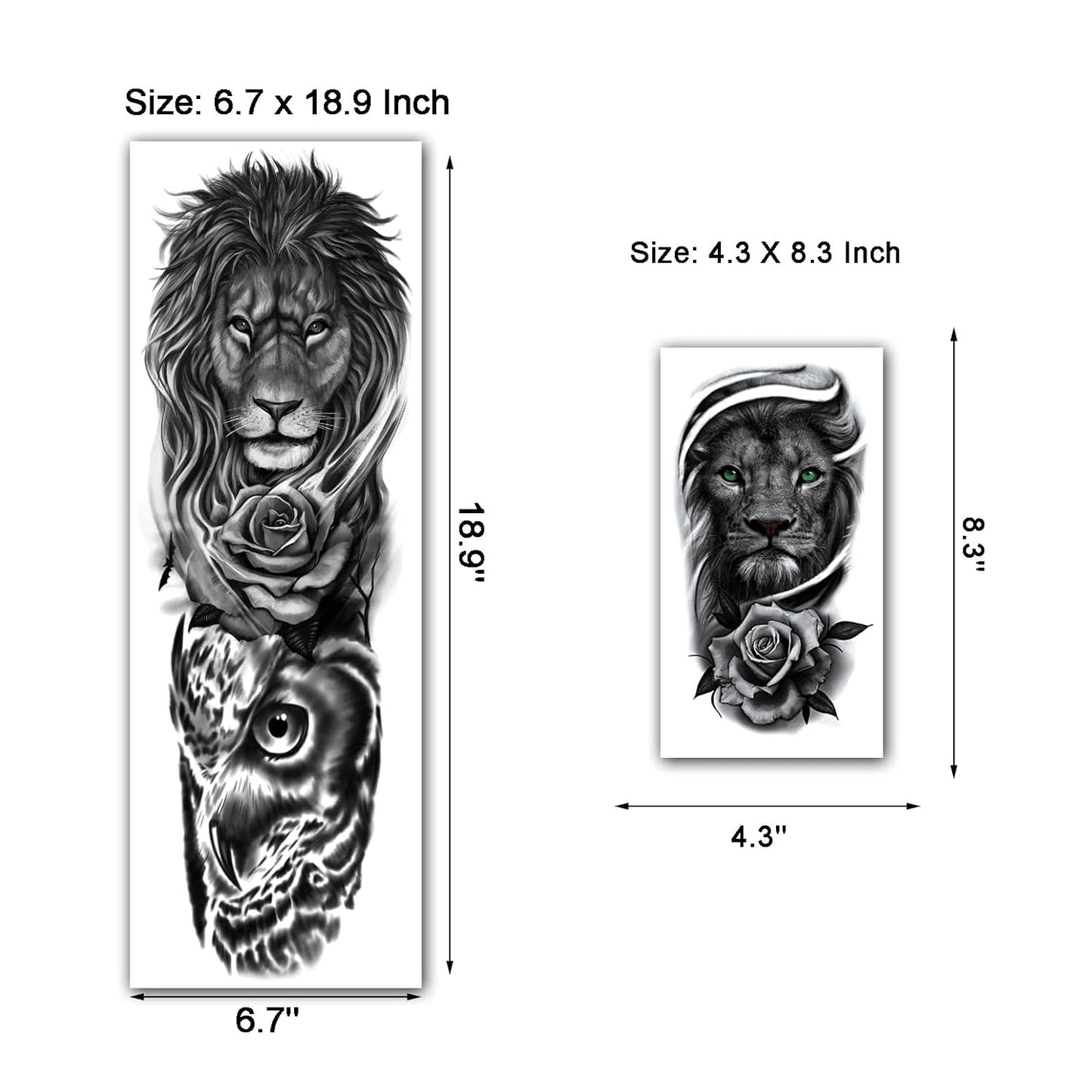 Lion Tattoo Stickers - 4-Sheet Full Sleeve & 5-Sheet Half Arm Temporary Tattoos for Adults & Kids | Bold Designs