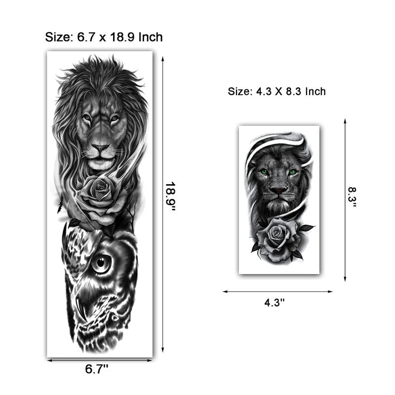 Lion Tattoo Stickers - 4-Sheet Full Sleeve & 5-Sheet Half Arm Temporary Tattoos for Adults & Kids | Bold Designs