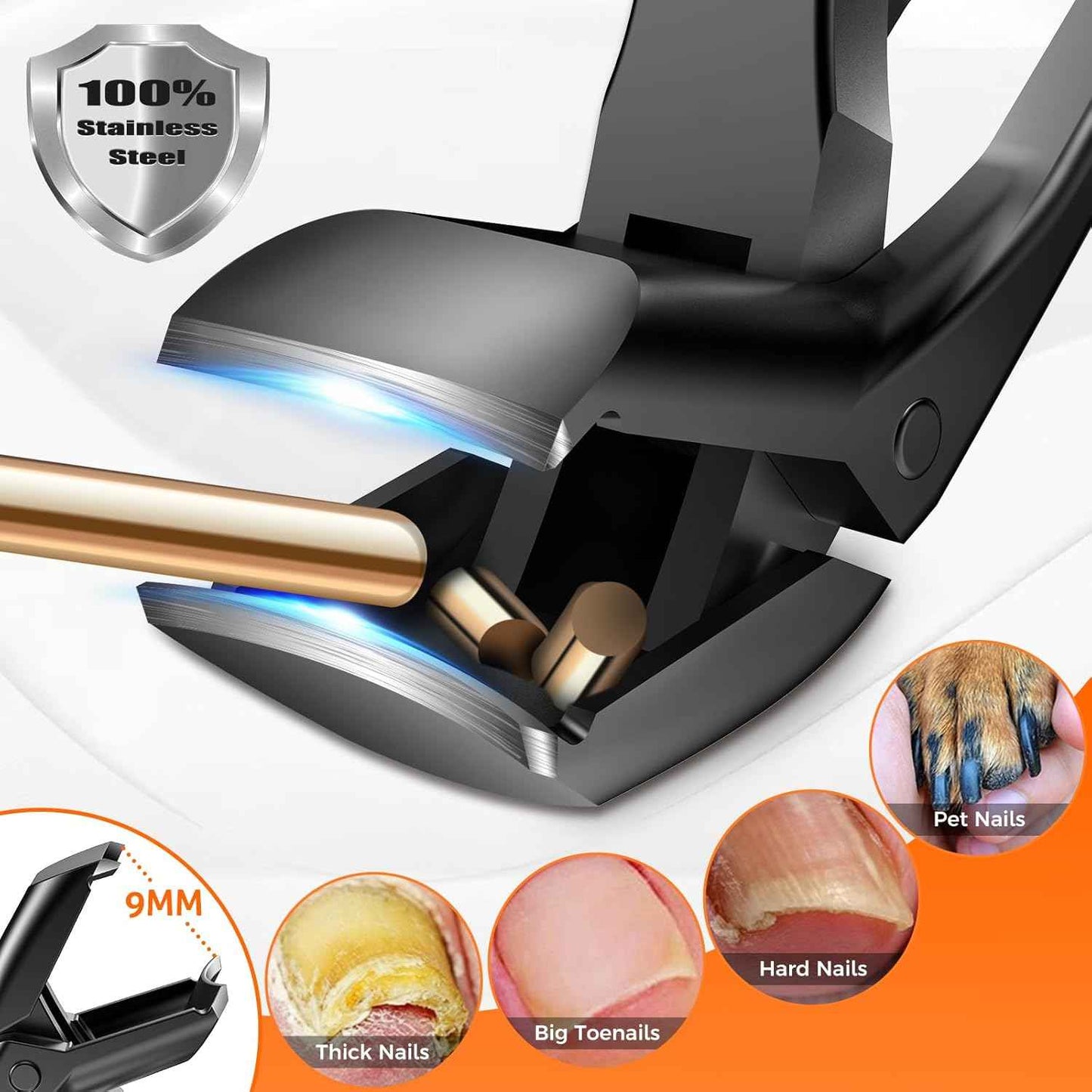 Heavy Duty Angled Toenail Clippers for Thick Nails - Wide Jaw & Catcher for Seniors