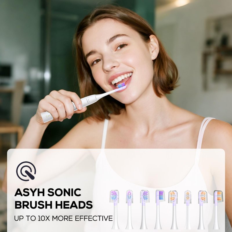 ASYH Replacement Toothbrush Heads Compatible with Philips Sonicare 4100, 5100, 6100 Electric Toothbrushes, Wave-Contoured Design & Medium Soft Brush Heads with Cover - 8Pcs