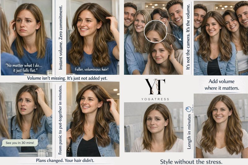 Yogatress Clip in Hair Extensions Real Human Hair – 100% Indian Remy Natural Raw Human Hair Extensions, Clip ins for Women, Double Weft, Pack of 1 – 7Pcs Straight 1B Natural Black 16 Inch 70g Classic