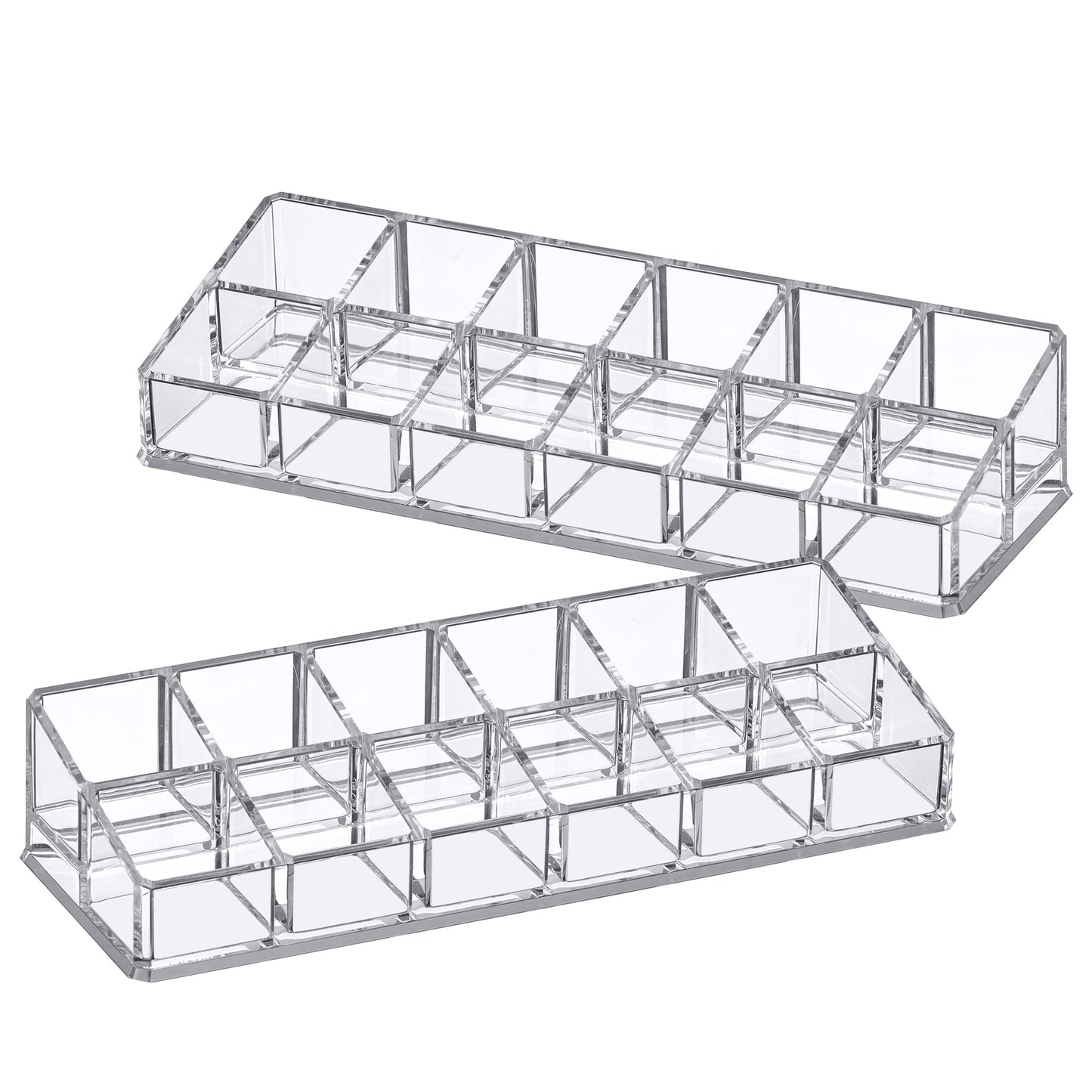 Amazing Abby - Glamour - 2-Pack 12-Slot Acrylic Nail Polish Organizer, Lipstick Holder, Lip Gloss Organizer, Cosmetic Storage Display, Perfect Storage Solution for Drawer, Vanity, Bathroom, and More
