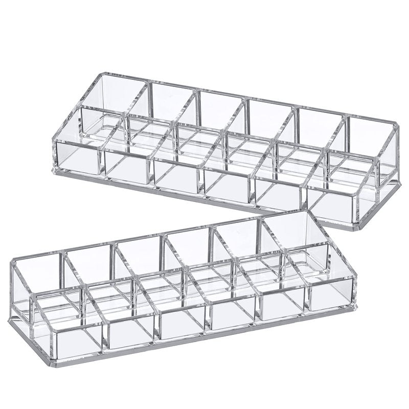 Amazing Abby - Glamour - 2-Pack 12-Slot Acrylic Nail Polish Organizer, Lipstick Holder, Lip Gloss Organizer, Cosmetic Storage Display, Perfect Storage Solution for Drawer, Vanity, Bathroom, and More