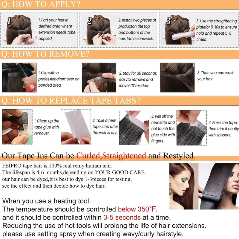 FEIPRO Light Yaki Straight Tape ins Tape in Hair Extensions Human Hair Invisible Real Remy Human Hair Seamless PU Skin Weft Soft Natural Black Hair Extension for Women Girls 12 Inch 40g 20pcs/Pack
