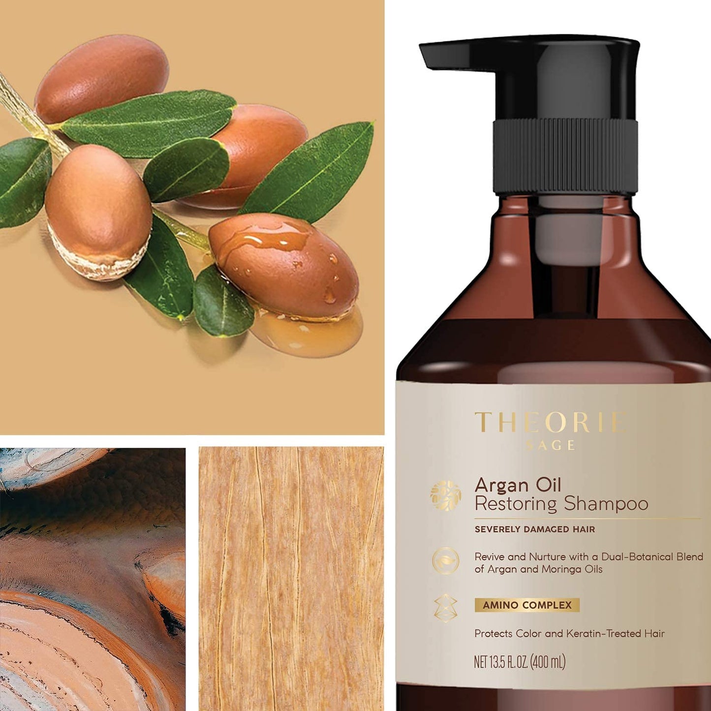 Theorie Argan Oil Ultimate Restoring Conditioner with Argan, Moringa, Grape Seed, and Sage Oil For Normal to Severely Damaged Hair,400 ml