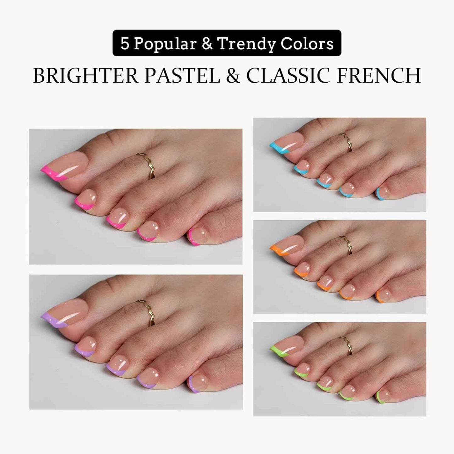 Pastel French Toe Nails Set - Gap-Filled Solid Nail Gel by BTArtbox