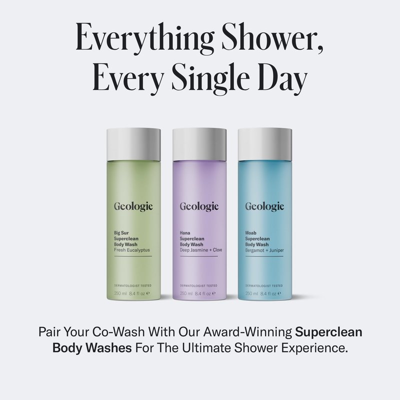 Geologie Smoothing Hair Co-Wash | 4-in-1 Hair Cleanser, Conditioner, Mask & Serum | Avocado Oil, Coconut Oil, Squalane & Vitamin B5 Formula For Men & Women | Eco-Friendly Pouch 84% Less Plastic