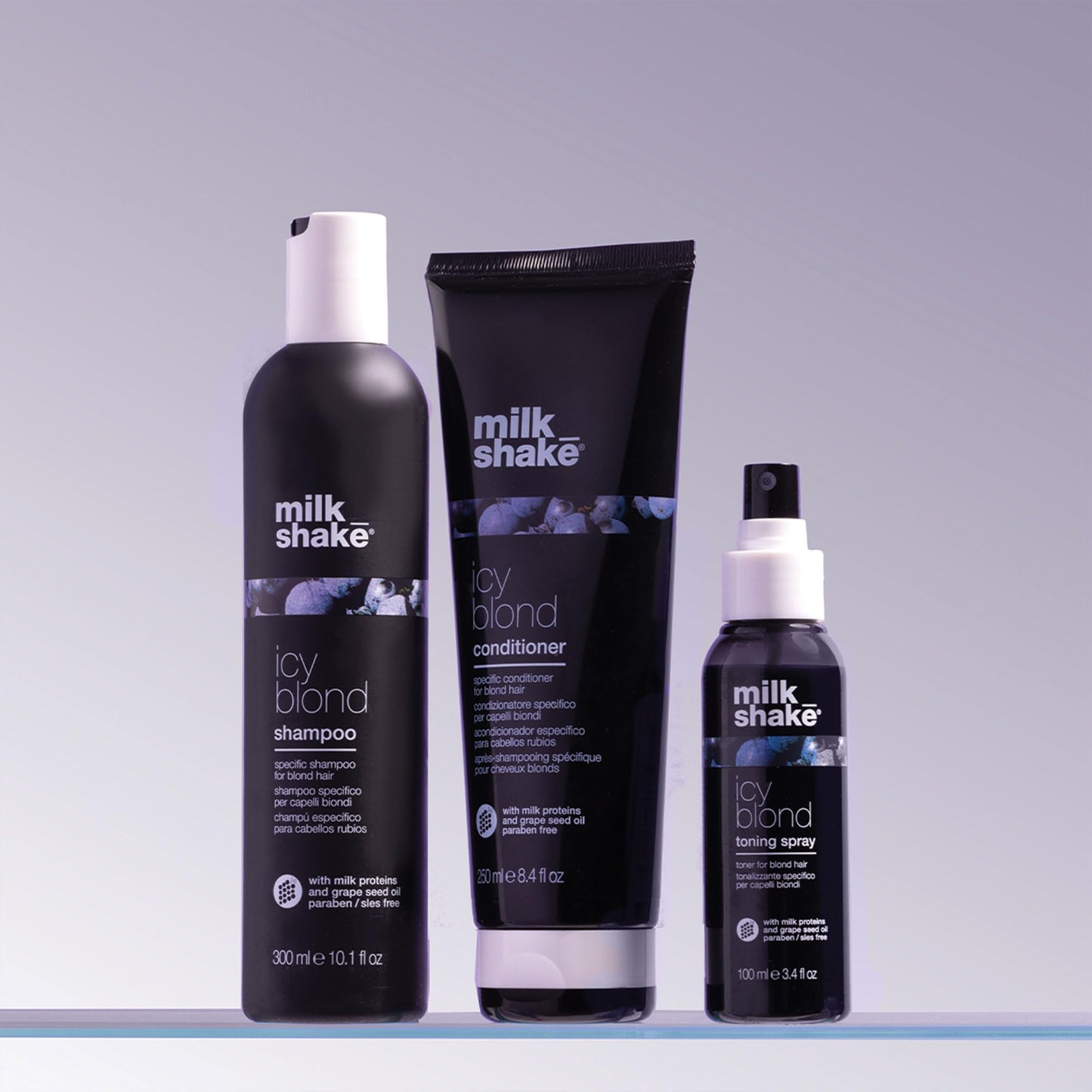 milk_shake icy blond shampoo | award winning toning shampoo with black pigment to cool brassy and enhance platinum blonde hair | ideal for maintaining icy, ash-toned color, 1.7 fl oz / 50 mL