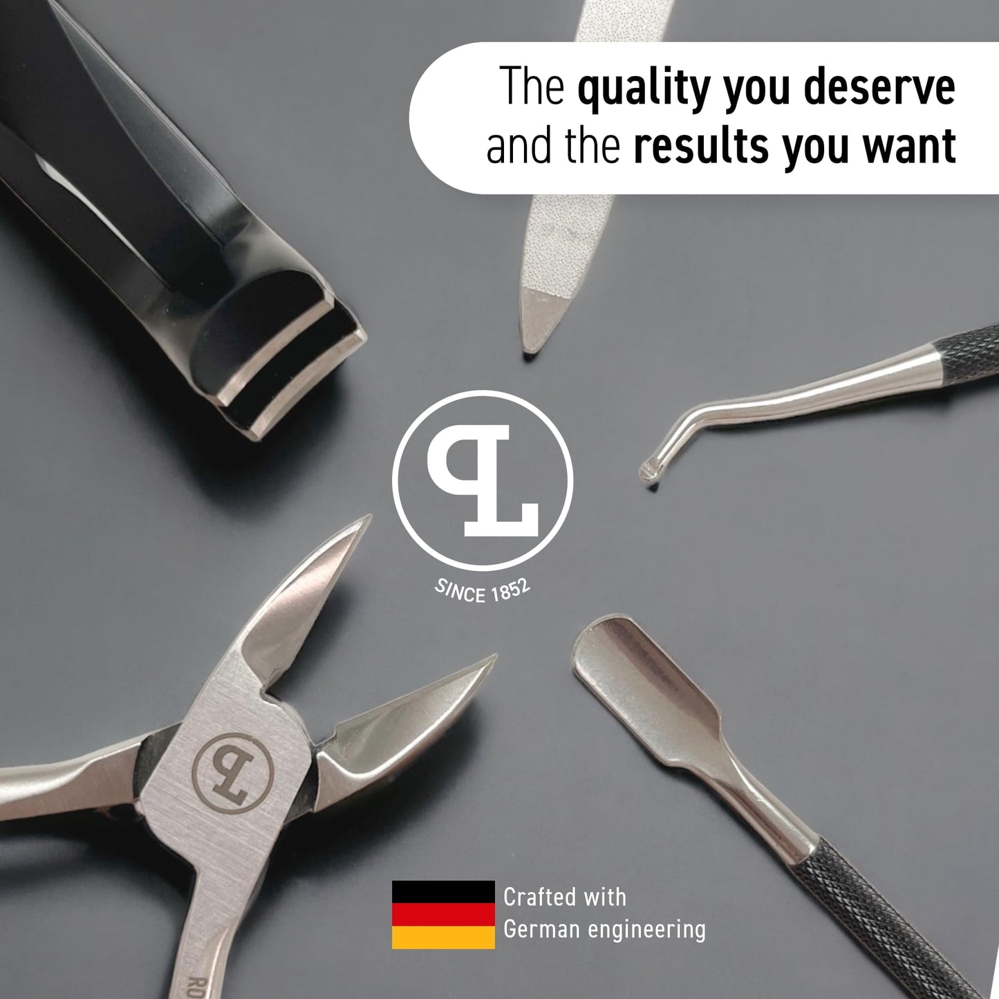 Nail Clipper Set for Thick Toenails - 5-Piece Professional Kit with Angled Head for Seniors, Ingrown Toenail Tools, German Steel, Leather Case - PIUS LANG