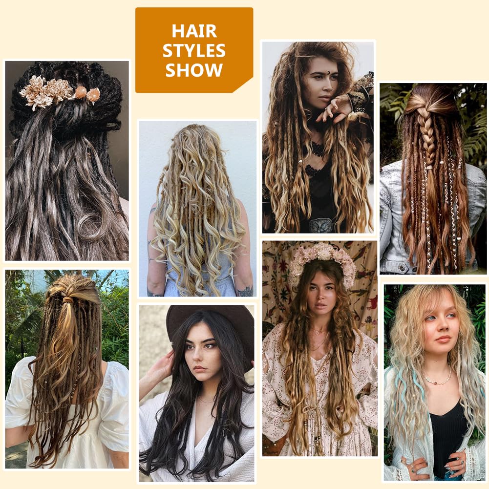 Aguacor Loose Wave Dreadlocks Synthetic French Curly Single Ended Dreadlock Extensions 24inches 50 Strands Thin Soft Spanish Curly SE Dreadlock Extensions for Women (50 Strands, 27/613)