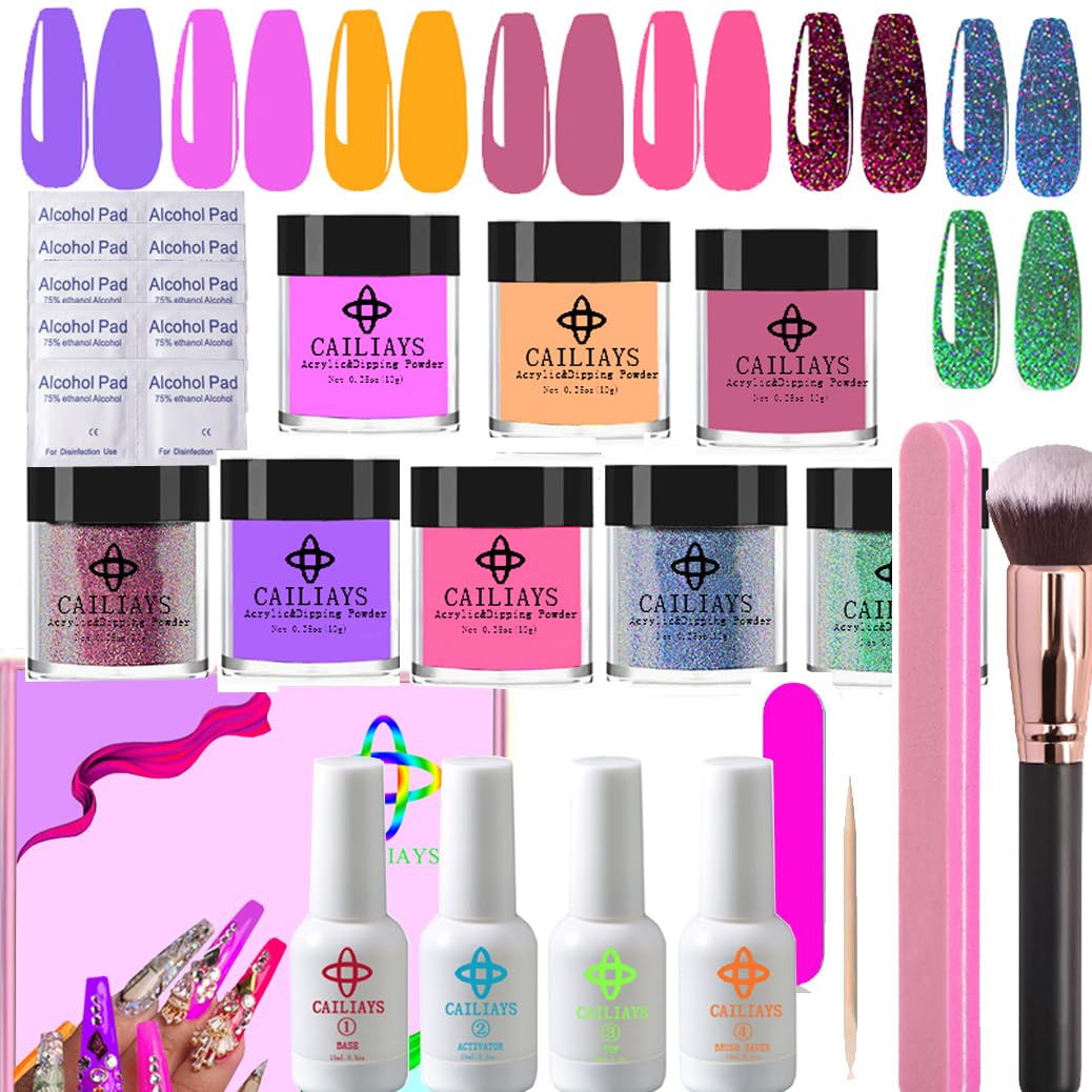 26-Piece Dip Powder Nail Kit - 8 Glitter Colors, Base & Top Coat, No Lamp Needed