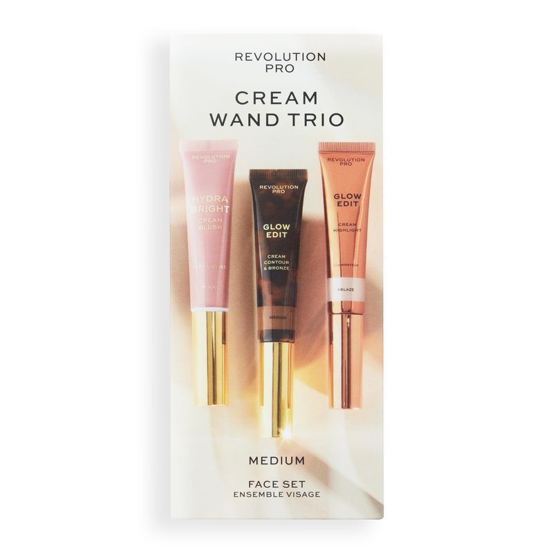 Revolution Pro Cream Face Wand Trio, Cream Contour, Blush & Highlighter Makeup Set, Vegan & Cruelty-Free, Medium, 1x12ml, 2x15ml