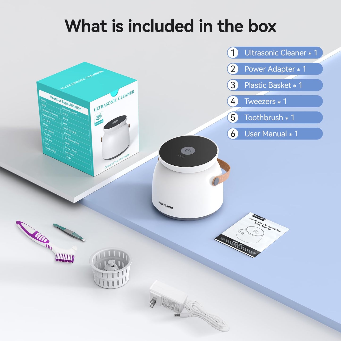 Ultrasonic Retainer Cleaner, 45kHz Ultrasonic Cleaner machine 3 Modes Deep cleaning 200ml Tank with Digital Timer for Aligner, Mouth Guard, Toothbrush Heads, Braces White