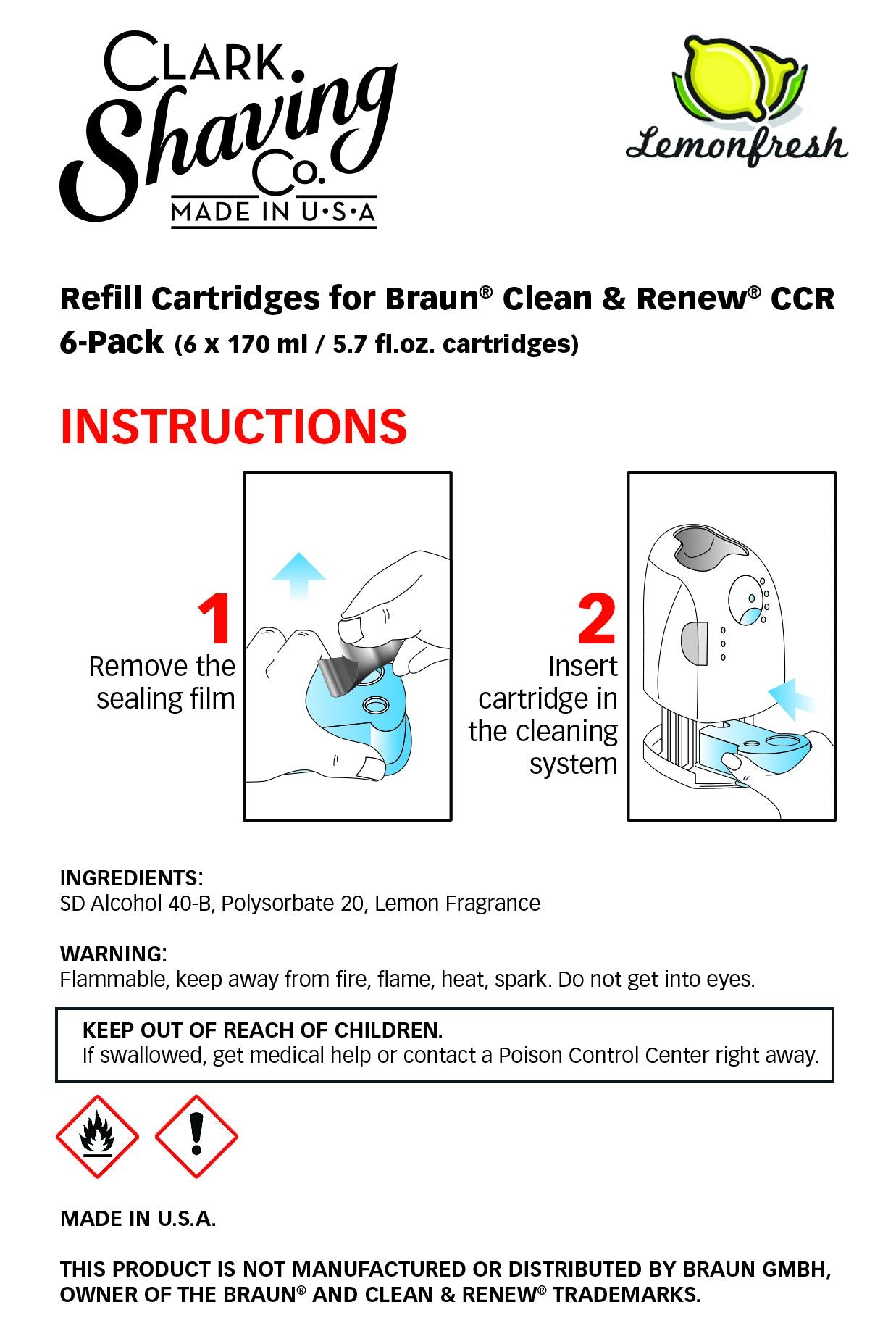 Clark Shaving Co. Refill Cartridges for Braun Clean & Renew CCR (6-Pack)