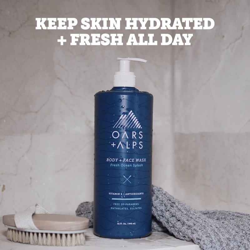 Oars + Alps Body Wash for Men, Mens Body Wash & Face Cleanser with Vitamin E & Antioxidants, Moisturizing, Paraben & Sulfate Free Cleanser, Fresh Ocean Splash, 32oz