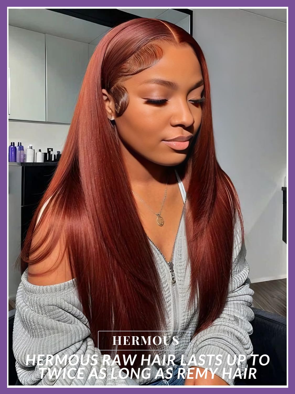 HERMOUS 13A Double Drawn Reddish Brown Bundles Straight Human Hair, 100% Real Raw Human Hair Full and Thick #33B Copper Red Auburn Brown Colored Single Bundles for Quick Weave Sew In 12 Inch
