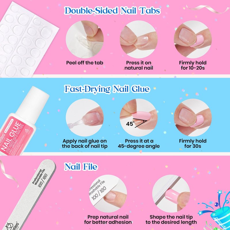 Beetles Press on Nails Kit 720Pcs 24 Colors, Short Almond Press on Nail Glossy Matte Glitter with Nail Glue & Nail Tabs Stickers, Natural Fit Lightweight Fake Nails Kit Art for Women Girls