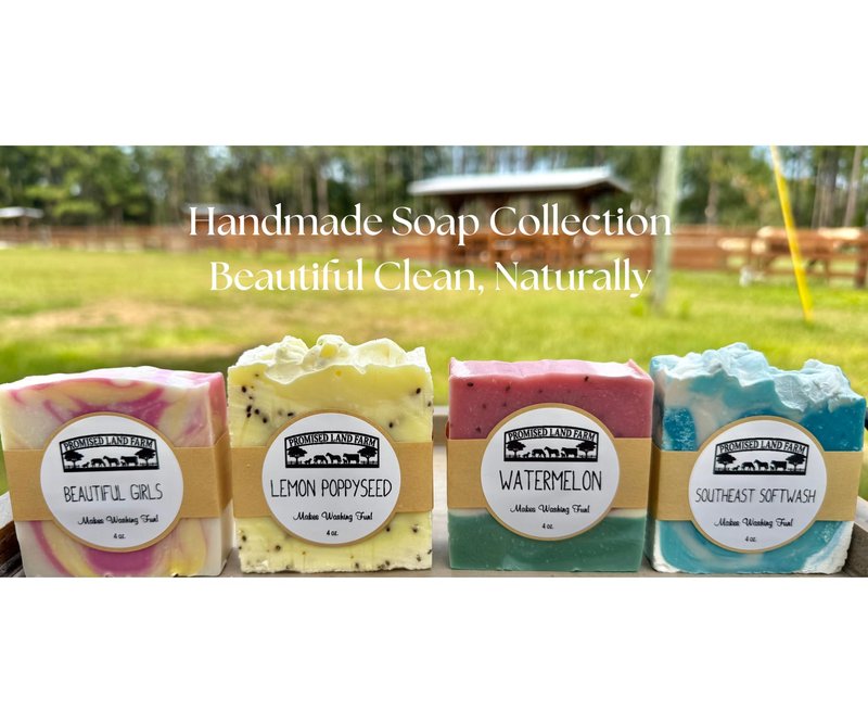Promised Land Farm Grass-Fed Tallow Soap Bar 4 Pack | Handmade Natural Soap | Cherry Almond, Lemon Poppyseed, Mahogany Teak, Watermelon | Moisturizing Farm Soap For Face & Body | Cold Process