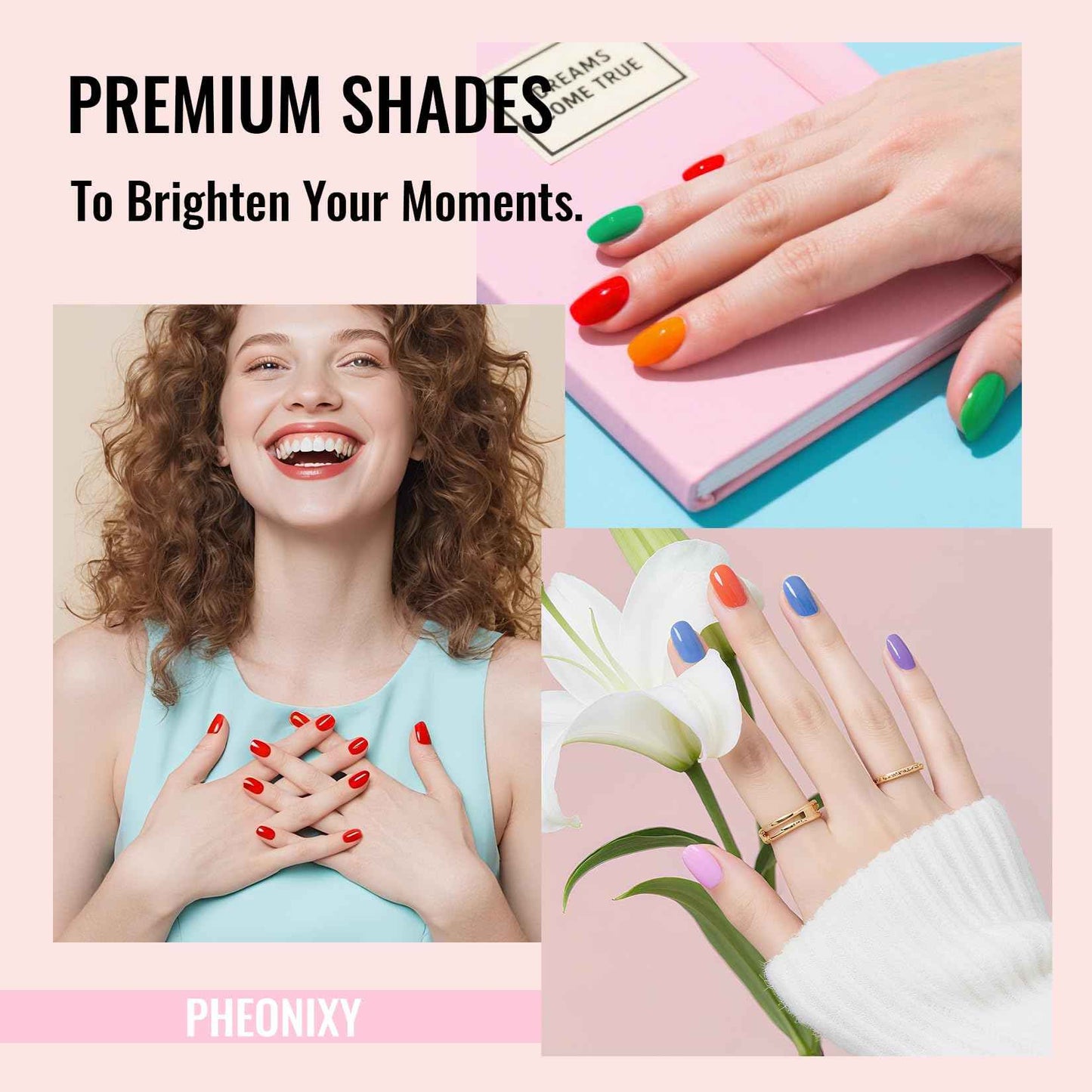 phoenixy Gel Nail Polish Kit with U V Light 64 Pcs Gel Nail Set 45 Rainbow Colors Nail Polish Set Base Coat & 4 Effects Top Coat Manicure Tools Complete Nail Kit Gifts for Women Girls