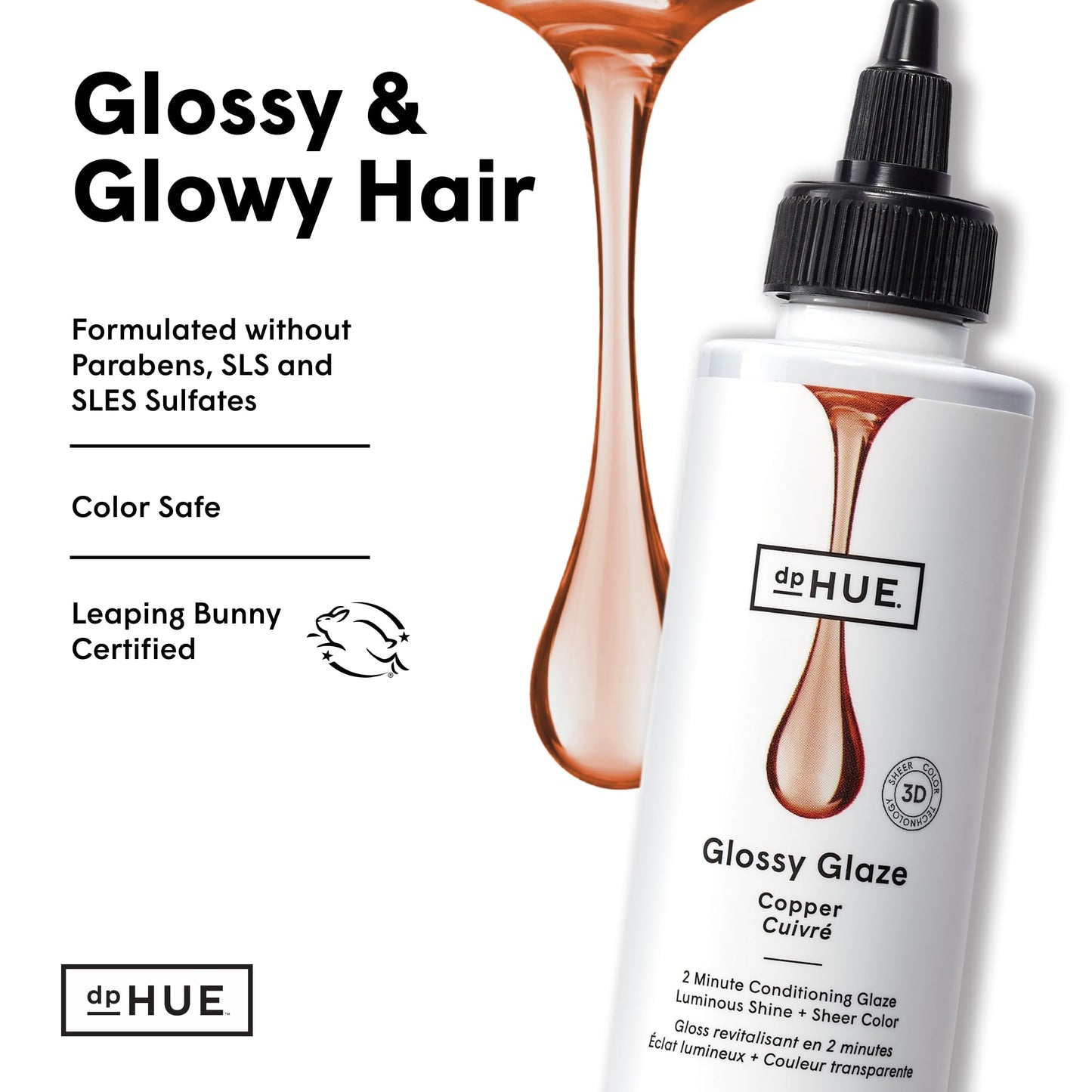 dpHUE Glossy Glaze - 4 fl oz - In-Shower Conditioning Glaze for Luminous Shine - Paraben, SLS & SLES Sulfate Free - Leaping Bunny Certified
