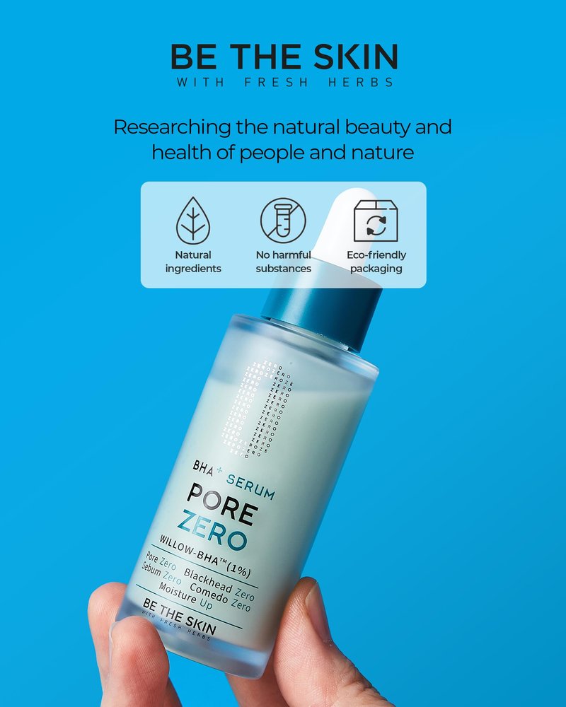 BE THE SKIN Pore Zero BHA Exfoliating Serum (30ml), Natural Willow Bark BHA + AHA, Helps Clear Clogged Pores & Blackheads Without the Sting, Cica Soothing for Oily Sensitive Skin
