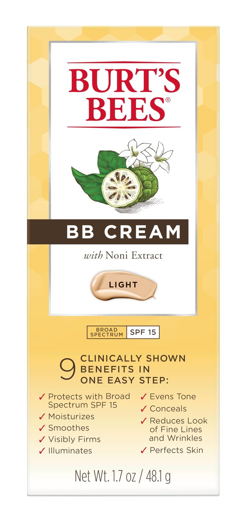 Burt's Bees BB Cream With SPF 15, Broad-Spectrum Sunscreen Tinted Lotion for All Skin Types, 98.9 Percent Natural Origin Skin Care, Medium, 1.7 oz. Tube