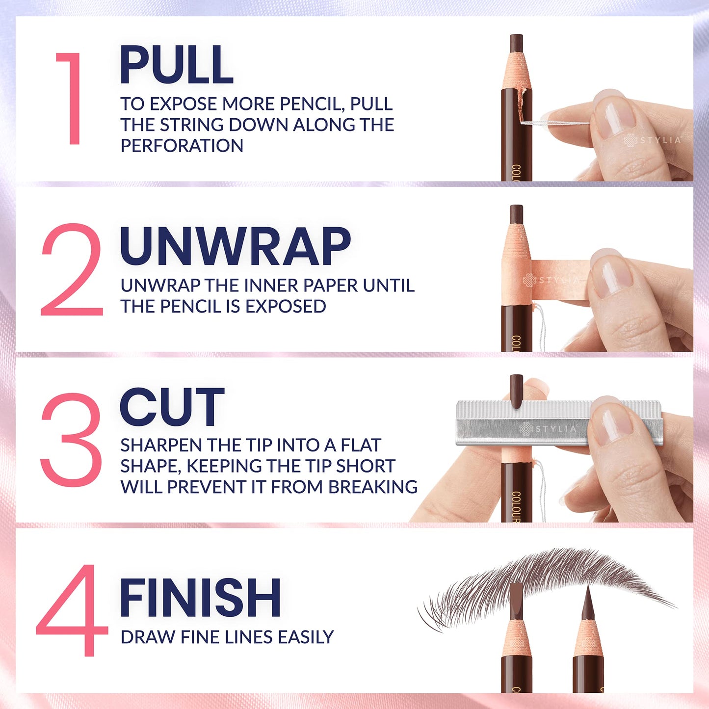 Stylia Waterproof Eyebrow Pencils For Women – Long-Lasting Microblading Supplies Brow Pencil, Perfect for Eyebrow Shaper, Filling & Defining Natural-Looking Brow - (12PC in 5 Colors)