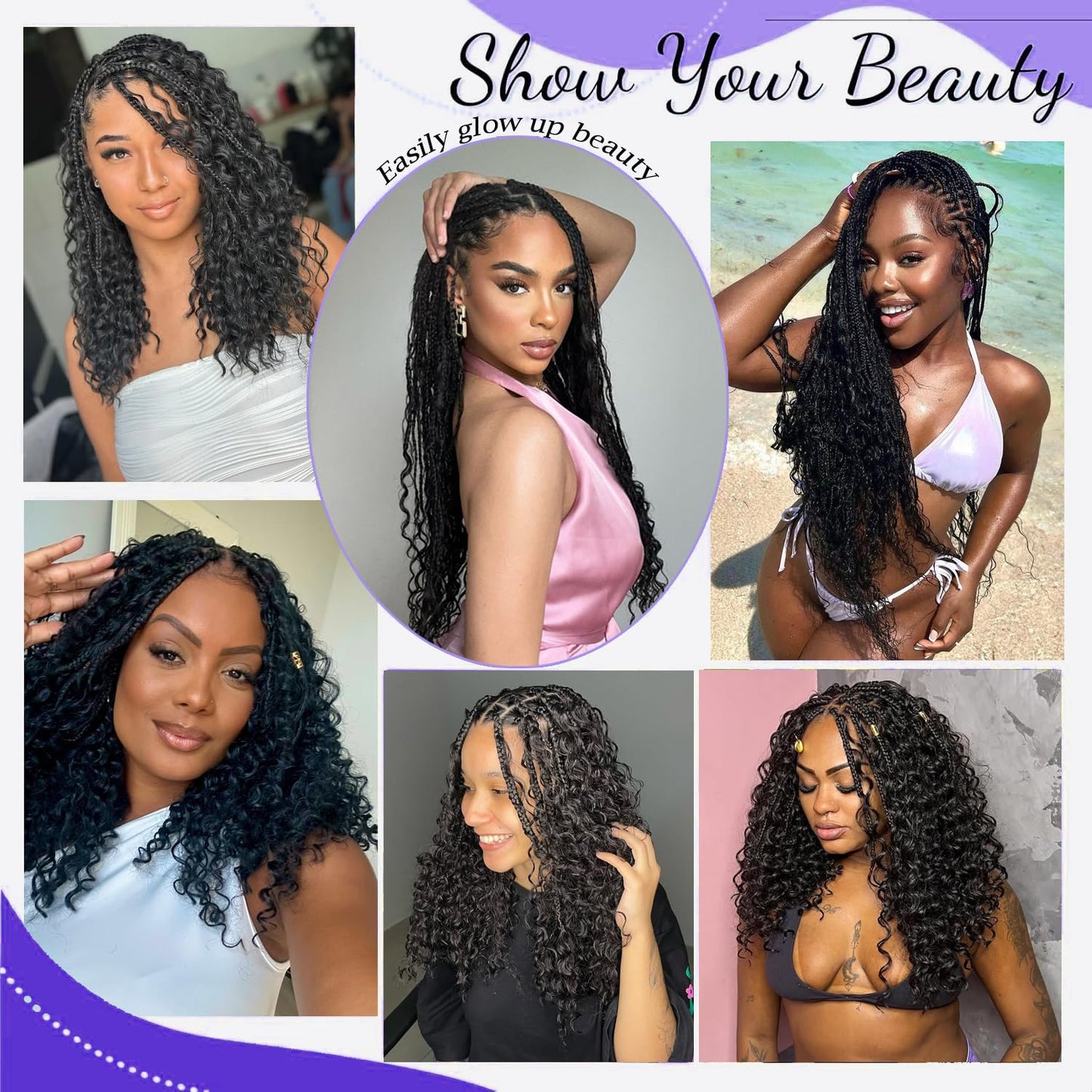 Goddess Box Braids Crochet Hair 14 inch Pure Protein Fiber Close to Human Hair 8 packs Boho Crochet Braids for Black Women Pre looped Bohemian Box Braid with Curly Ends Hair Extensions(14 inch, #4)