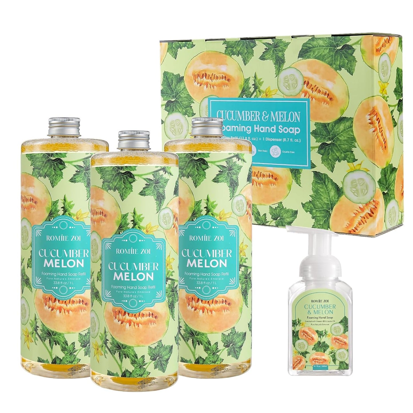 Tomato Vine Foaming Hand Soap Refill Set – 3 Pack (33.8 Fl Oz Each) – Chemical-Free & Moisturizing with Refillable Dispenser for Kitchen & Bathroom