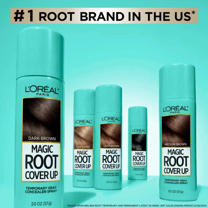 L'Oreal Paris Magic Root Cover Up Gray Hair Spray, 100% Gray Hair Coverage with Buildable, Lightweight, Transfer-Resistant, and Temporary Formula, Ammonia-Free, Dark Brown, 2 oz (2 Count)