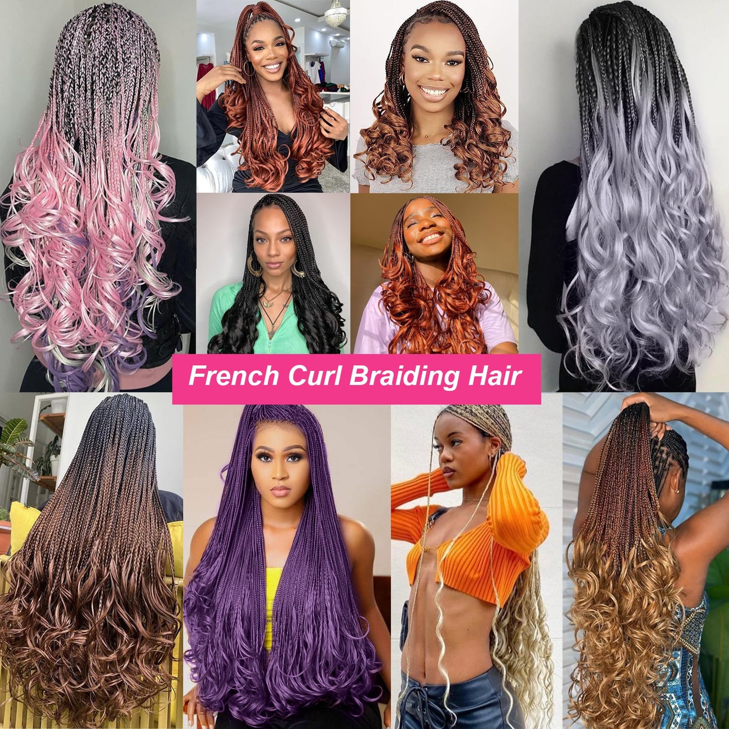 Unionbeauty 30 Inch French Curly Braiding Hair - 8 Packs Pre-Stretched Synthetic Crochet Hair Extensions for Black Women - Spanish Curl Braids, Bouncy Loose Wavy Ombre