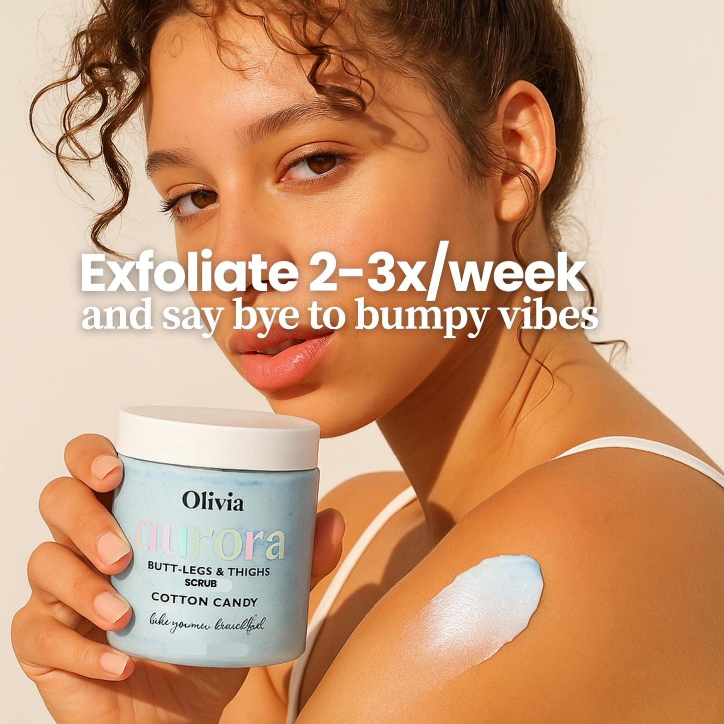Olivia Aurora Butt & Thigh Scrub – Smooth & Hydrating Exfoliant for Legs and Glutes – Prevents Ingrown Hairs, Razor Bumps & Dark Spots – No Sugar, Vegan – 8 oz