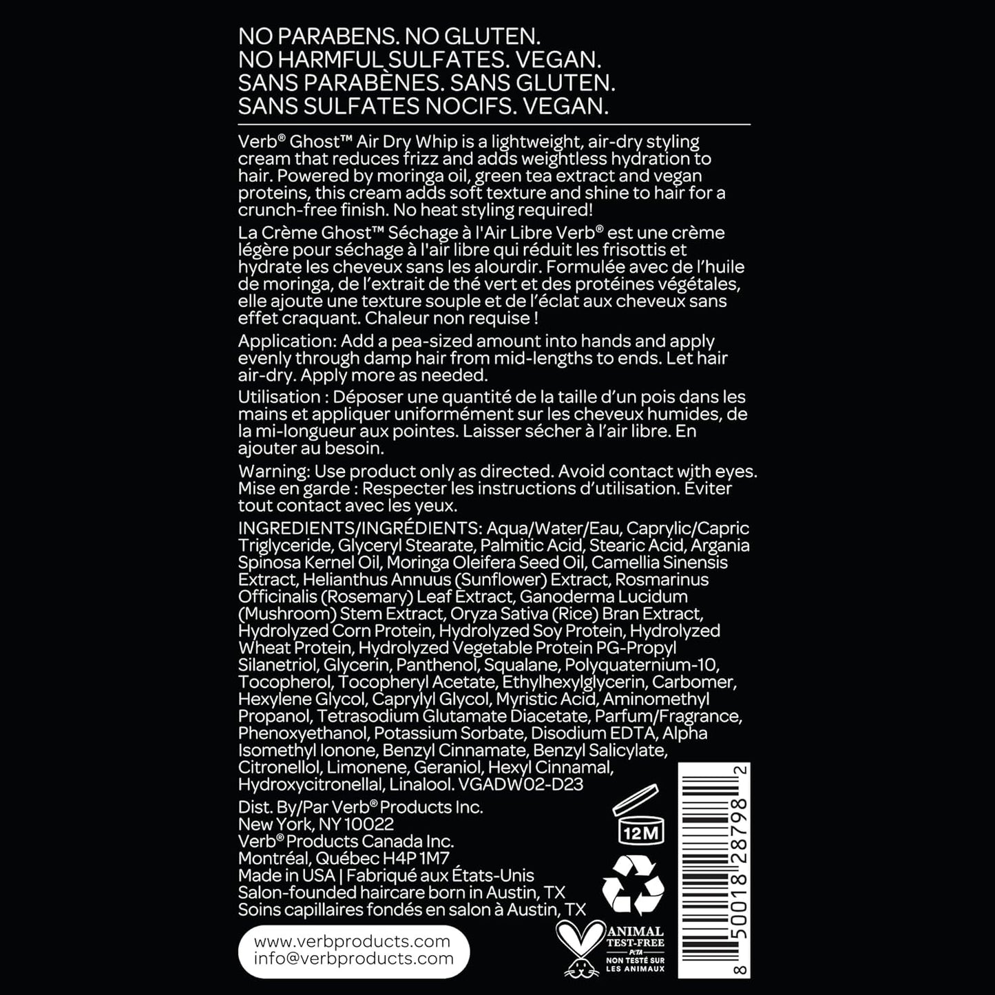 VERB Ghost Air Dry Whip - Weightless Styling Cream with Moringa Oil | Anti-Frizz, Hydration & Texture